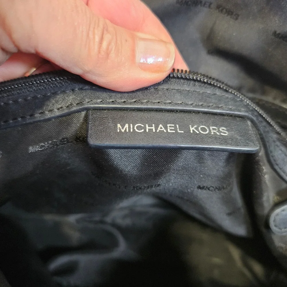 Michael Kors Black Leather Chain Trim Satchel‎ Crossbody Bag Silver Hardware